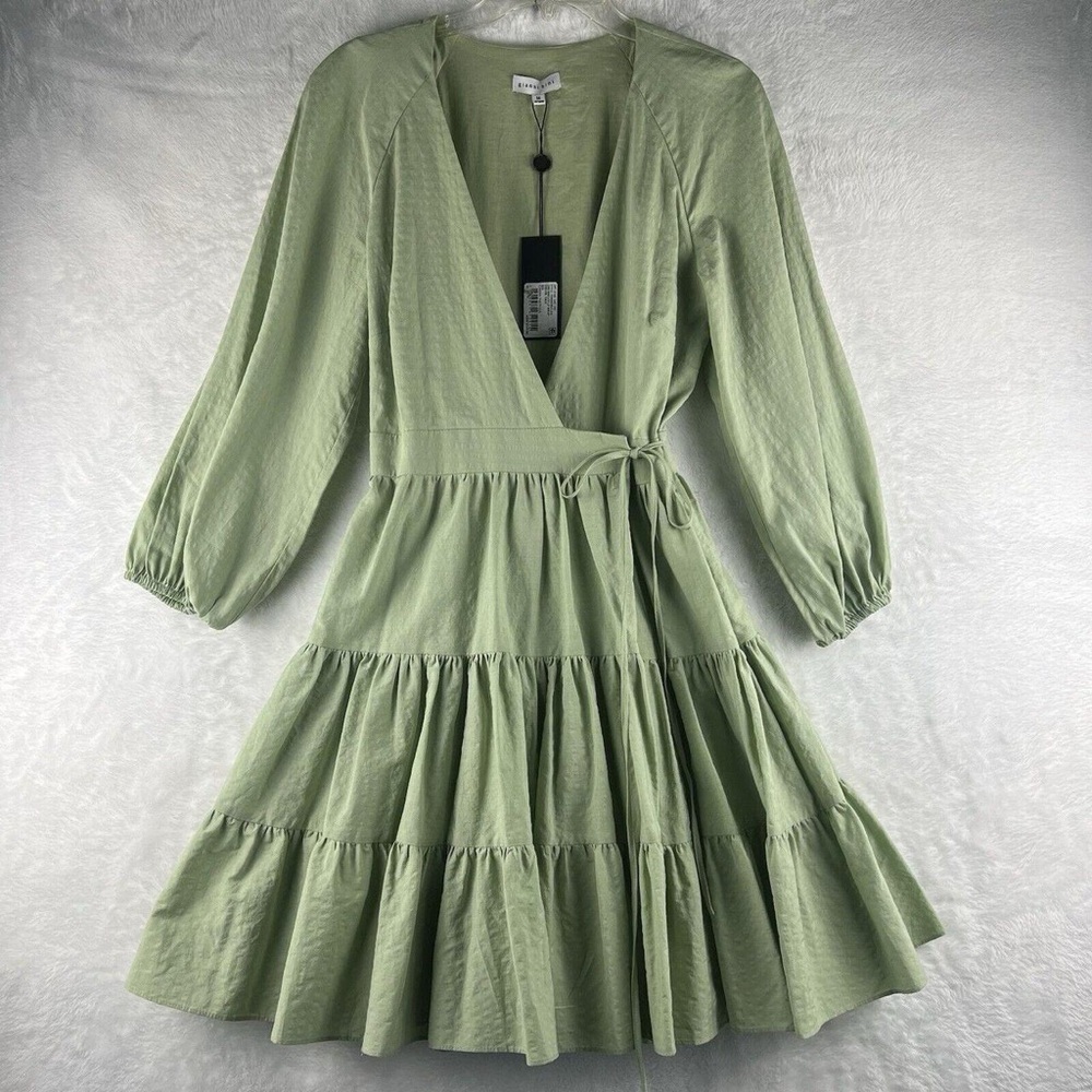 NWT Gianni Bini Shelley Wrap Dress Sage Tiered Garden Party Boho Mini Size Small - Picture 6 of 10